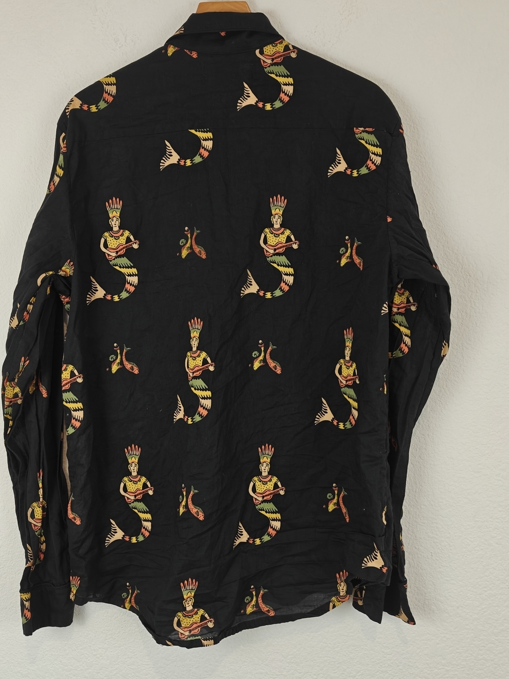 Desmond & Dempsey Mermaid Print Cotton Button-Up PJ Shirt, Men’s Large - Picture 8 of 11